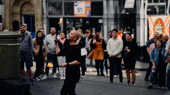 Fire Juggling on street in Edinburgh