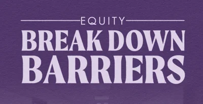 Graphic with text that says "Break down barriers"