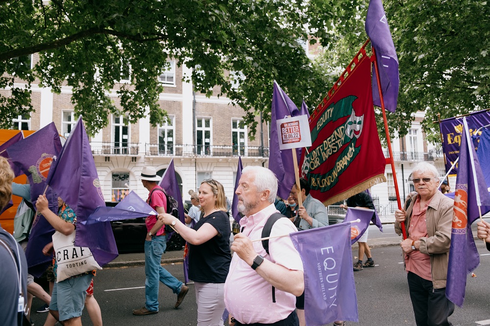 Equity members march through London to demand a new deal for working people, real help with rising bills and a pay rise.