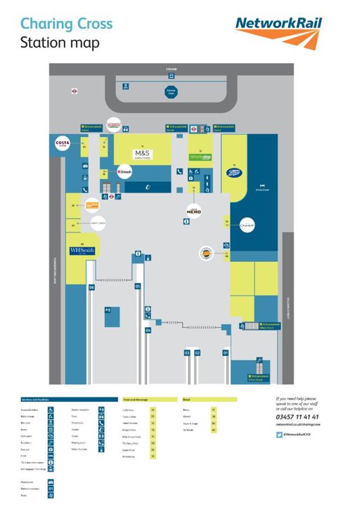 Charing Cross station map showing exits from the station