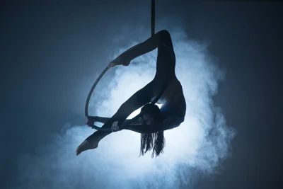 A circus performer does an aerial performance 
