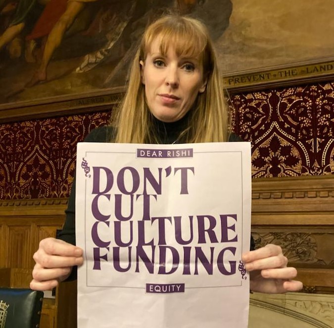 Angela Rayner, Deputy Leader of the Labour Party, with message to Rishi Sunak "Don't cut culture funding"