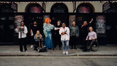 Decorative image: Group of Equity members outside theatre