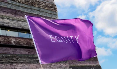 Equity flag fluttering in the wind