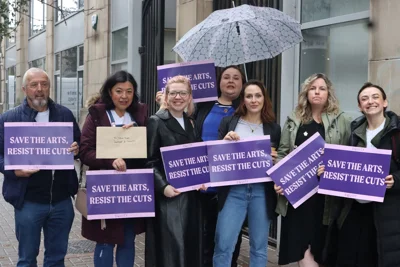 Equity members with Save the Arts, Resist the Cuts placards