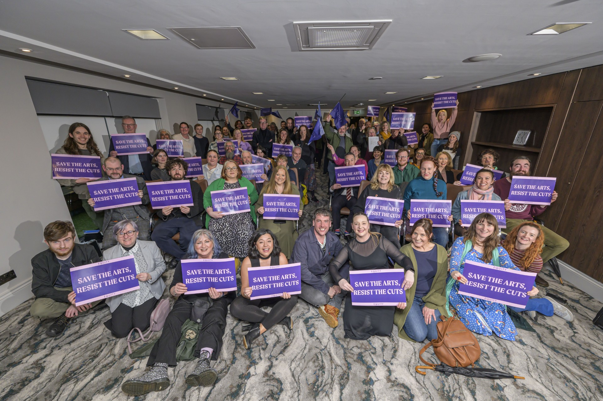 Equity members with Save the Arts, Resist the Cuts placards