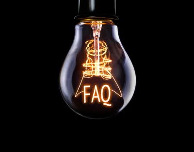 Light bulb with FAQ written inside